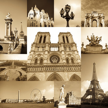 paris collage of the most famous monuments and landmarks