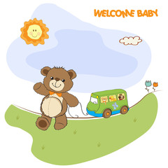 Obraz premium baby shower card with cute teddy bear
