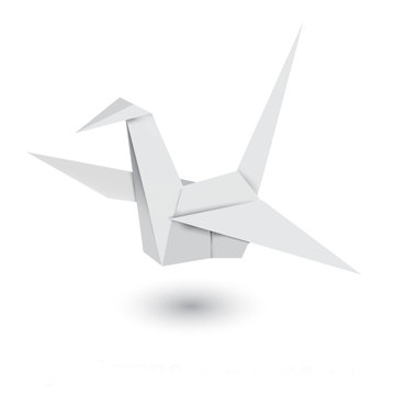 Illustration of origami crane isolated on white background