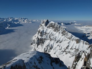 Unique mountain view from the Titlis, sea of fog