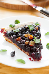 piece of berry pie on a white plate