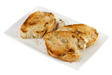 fried bread on the plate on white background