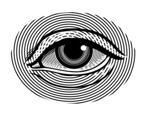 Vector illustration of human eye in vintage engraved style