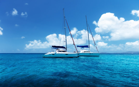 Fototapeta Yacht Sailing on water of ocean