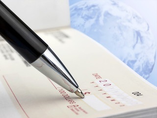 Closeup of Pen on the Cheque
