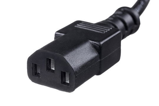 black C13 female rubber  connector plug, isolated on white