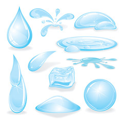 Set of Clean Water Drops, Splashes. Vector Design Elements