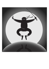 Vector ninja over full moon background