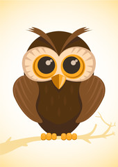 Vector illustration of cute owl sitting on branch