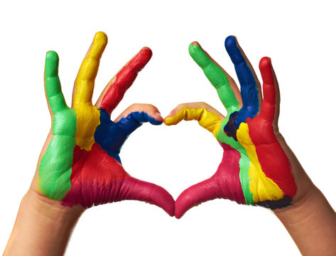 child hands painted  heart shape