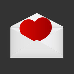 Valentine Day Greetings. Heart in the open envelope.