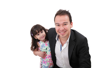 father and young daughter. Isolated on white background.  Focus