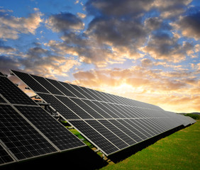 Solar energy panels in the setting sun