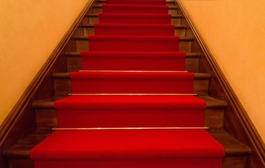 Red carpet on wooden steps