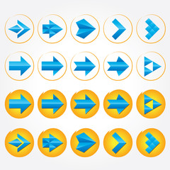 Blue volumetric arrows. Collection. Arrow sign icon set.
