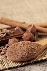 Cocoa powder  wooden spoon