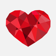 Vector diamond red heart on background