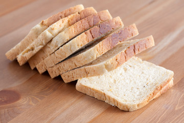 Sliced bread on a wooden board