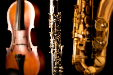 Music Sax tenor saxophone violin and clarinet in black