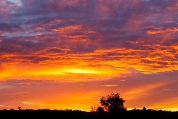 Dramatic cloudy red and purple sunset