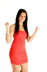 Excited teen girl in dress.