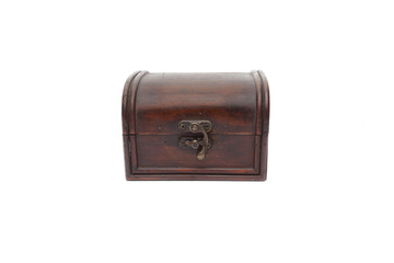 Secret wooden box isolated on white background
