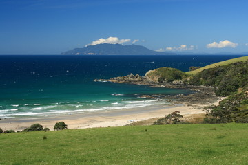 view of Great Barrier Island from Tawharanui Peninsula