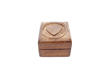 Wooden box with heart isolated on white background