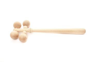 Wooden accessories for massage isolated on white background