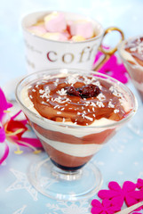 dessert with chocolate and coconut layers