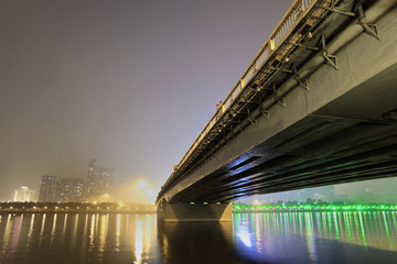 Concrete bridge at night-time, Guangzhou, China