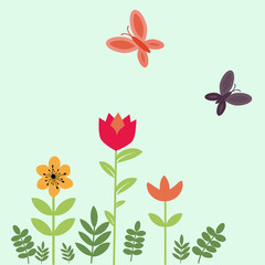 Butterflies and flowers background