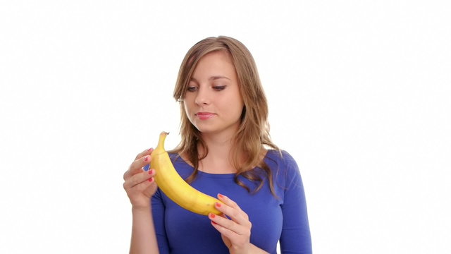 woman eating a banana