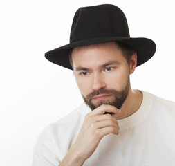 Man with a beard in the Jewish hat kneych.