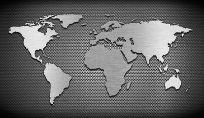 Naklejka premium metal world map on grate comb background