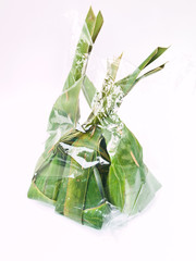 Thai dessert packages made from banana leaves