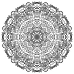 Black lace circle on white background. Ornamental round