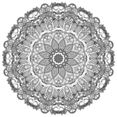Black lace circle on white background. Ornamental round