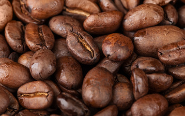 Obraz premium Makro tekstury tła z palonych ziaren kawy