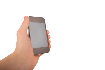 Obraz na płótnie Canvas Smartphone in Hand (freigestellt) mit Platz für Knöpfe