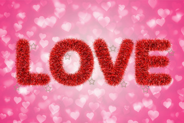 text love with tinsel pattern