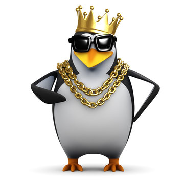 Penguin rapper with gold crown