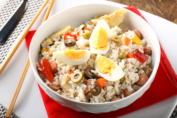 Rice salad on bowl
