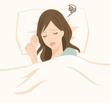 woman in bed, sad, worried, sleeping clip art preview