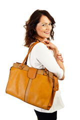 Woman on white background with big smile