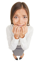 Frightened and stressed young business woman