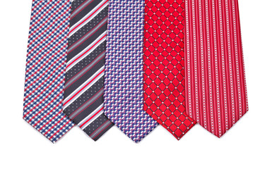 five elegant silk male ties (necktie) on white