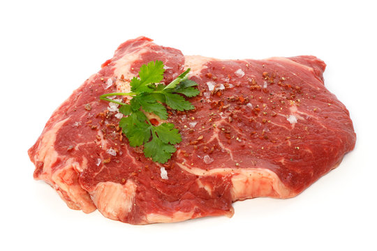 Raw matured rib eye with spices and coriander