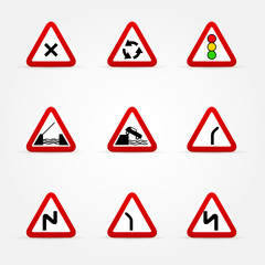 set of traffic signs - warnings