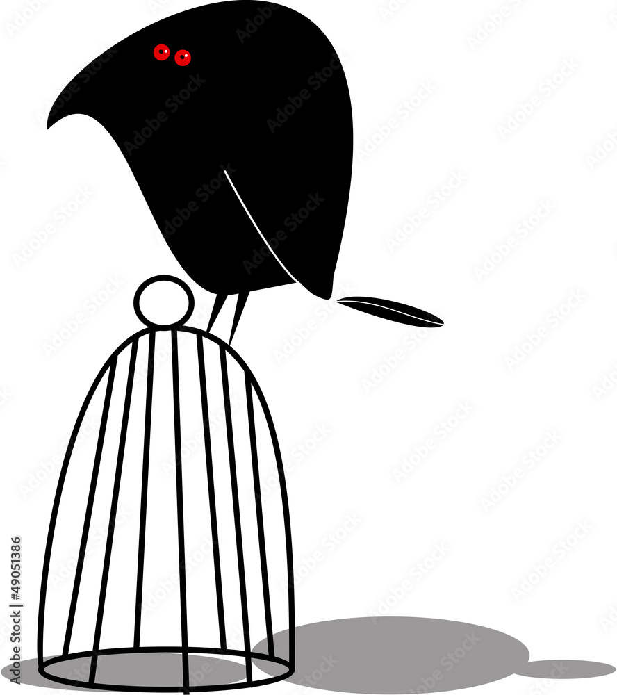 Poster Funny bird and cage